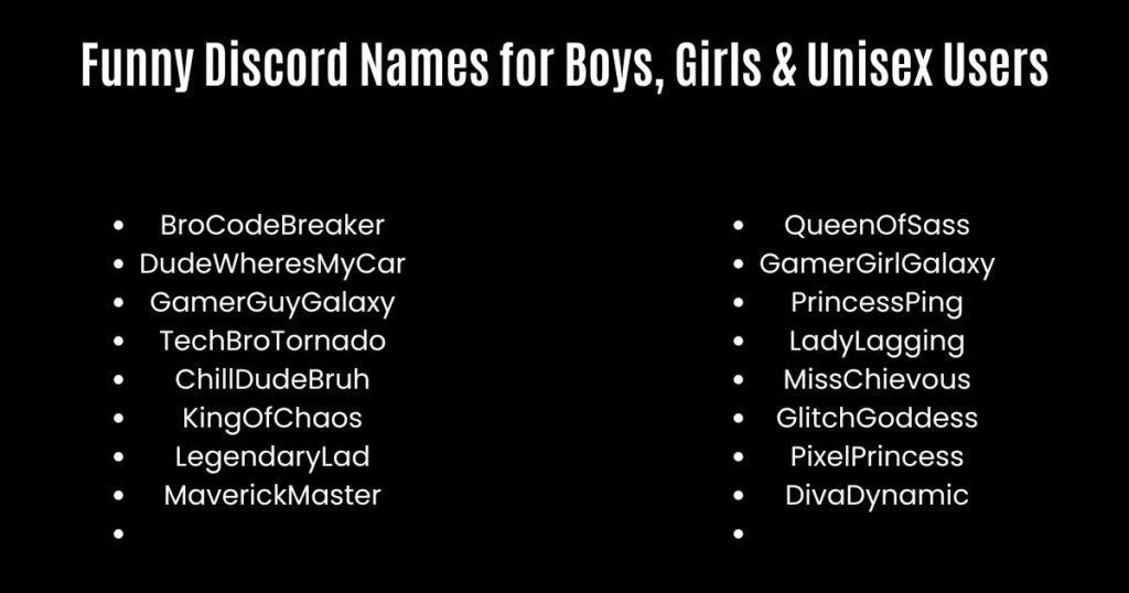Funny Discord Names for Boys, Girls & Unisex Users