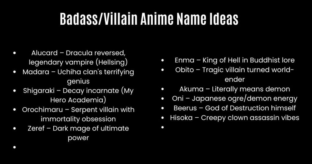 Badass/Villain Anime Name Ideas