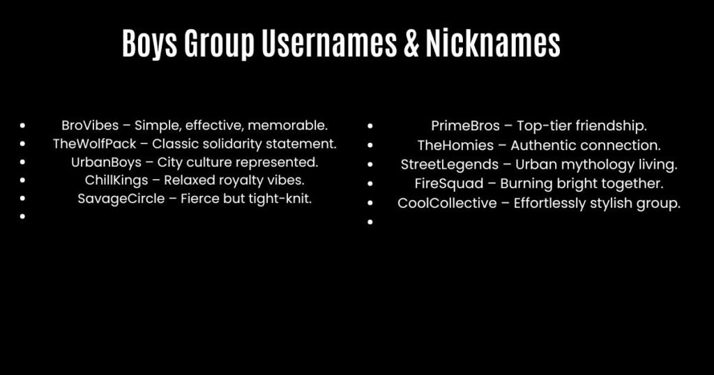 Boys Group Usernames & Nicknames
