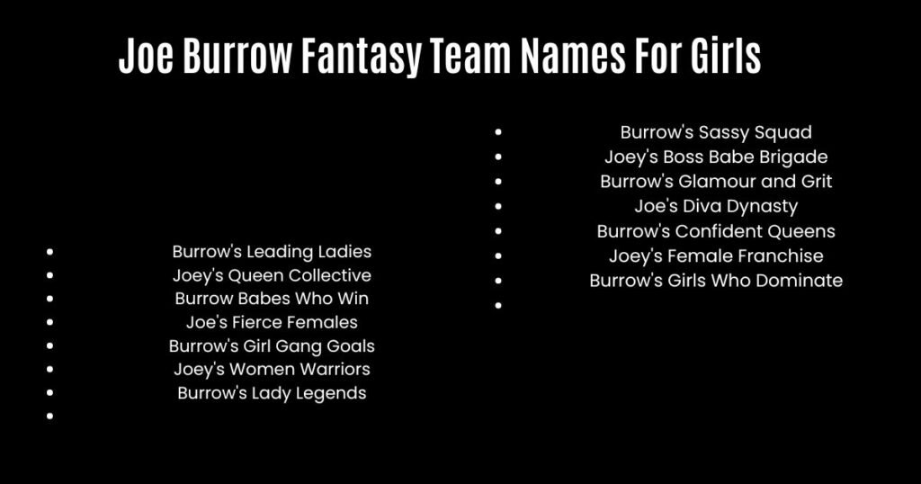 Joe Burrow Fantasy Team Names For Girls